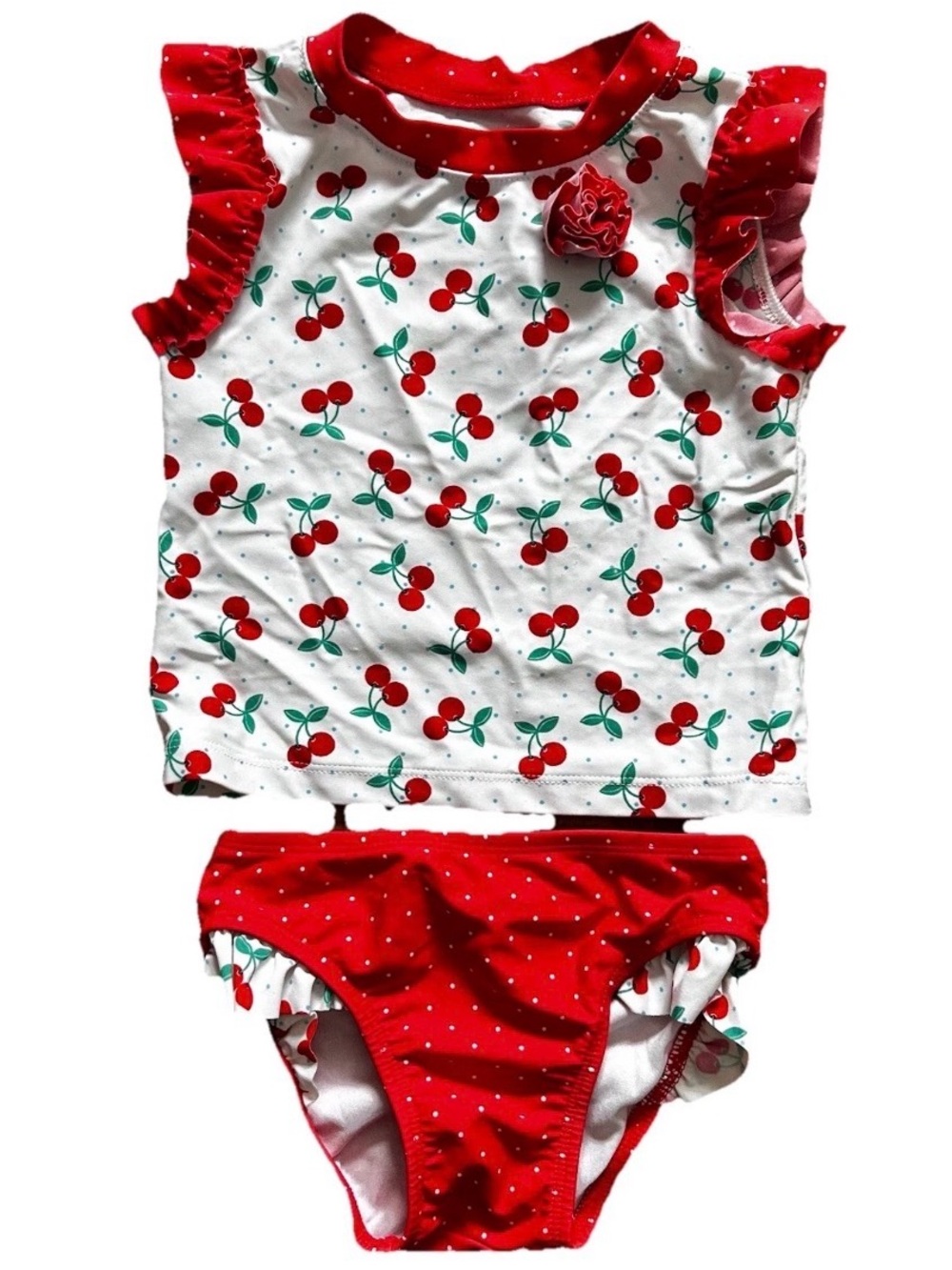 Circo adorable Cherry Print Baby toddler girls swimsuit, polka dots ruffles
